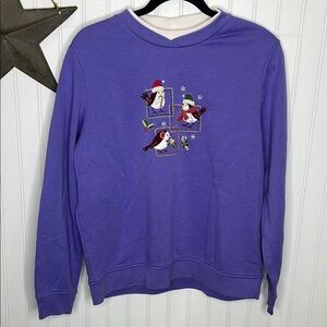 Vintage 90’s Grandmacore Purple Christmas Birds Sweatshirt Size Medium